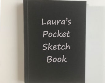 Personalised A6 Portrait Art Sketch Book with Graphite Grey Vinyl Letters. Pocket Size Art notebook. Creative journal with watercolour paper