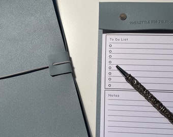 Pale Blue Faux Leather A5 Refillable desk notepad  - pale blue with lined pages insert.