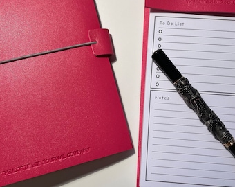 Bright Pink Faux Leather A5 Refillable desk notepad  - Bright Pink with lined pages insert.