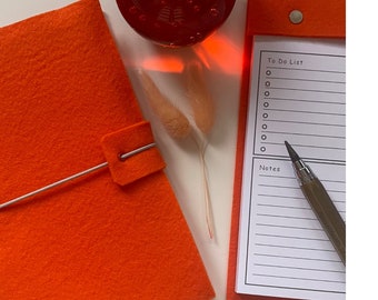 Bright Orange Felt Wrap A5 Refillable Journal Notebook - bright orange with plain pages inserts.