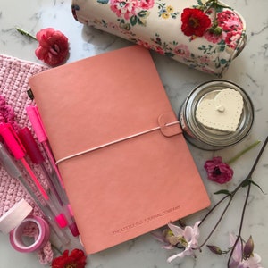 Rose Pink Faux Leather Wrap A5 Refillable Journal notebook -Rose pink with 2 blank page refills.