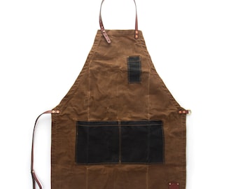 Delantal Charles, delantal de lona encerada con correas de cuero, delantal de barbero, delantal de carnicero, delantal de jardinería, delantal de barbacoa, delantal de chef