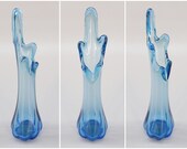 1960 39 s Vintage Mid Century Modern MCM Style Aqua Blue Swung Stretch Glass Flower Vase with Five Flares, 10.75 quot Tall by Viking or Enesco