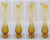 1960 39 s Vintage Mid Century Modern Style Fenton Yellow Hobnail Swung Stretch Glass Footed Flower Vase, 20 quot Tall MCM Retro Decor