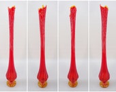 1960 39 s Vintage Mid Century Modern Style Fenton Orange Red Yellow Amberina Swung Stretch Glass Footed Vase, 28 quot Tall Thin Neck MCM Decor