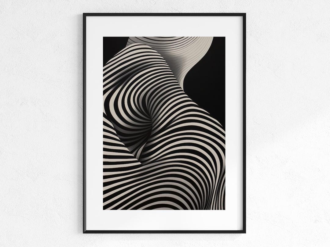 Black & White Op Art Print, Abstract Optical Illusion Wall Art, Modern ...