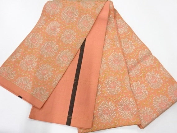 Reversible Obi (Salmon Pink - Botanical pattern & Black bold line)