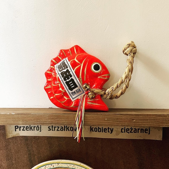 Sold /  MEDETAI HARIKO: googly eyed red snapper paper mache (HARIKO) Hand crafted ornament