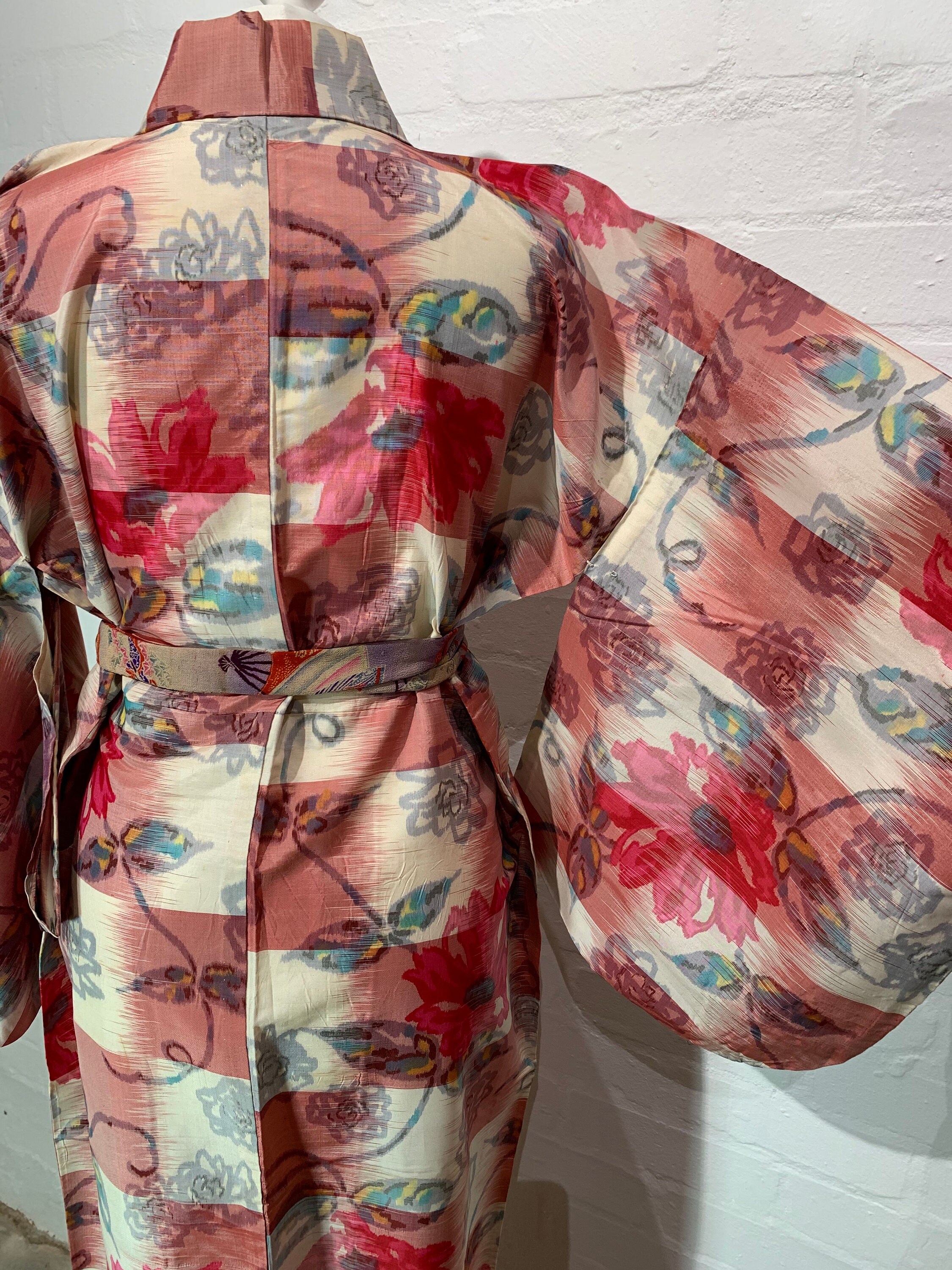 13/" x 56/" f-006 antique meisen silk kimono fabric leaves