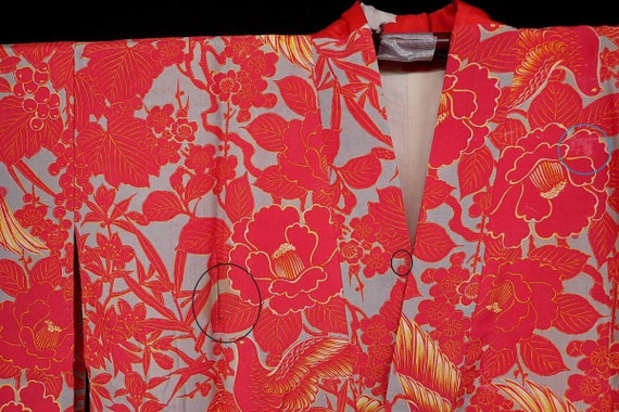 Circa 1920-30s Vintage Silk Kimono : Red, Grey, a… - image 6
