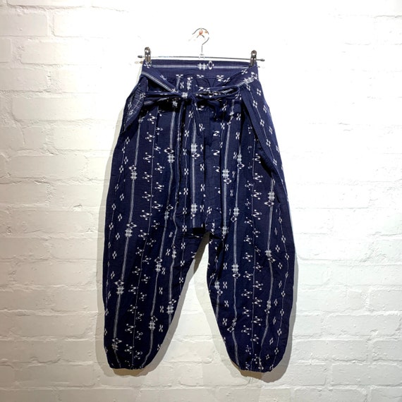 SOLD Circa 1970's Indigo Cotton Kasuri Ikat Woven Monpe Trousers(farmer's work trousers)
