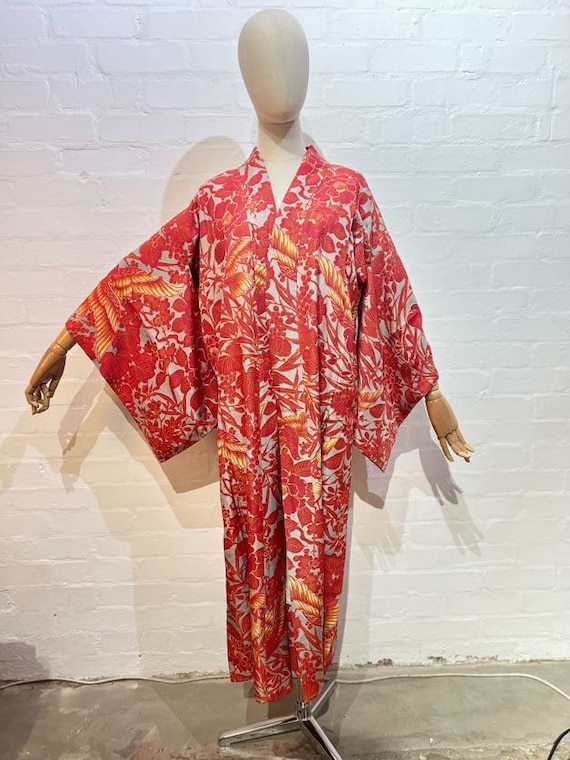 Circa 1920-30s Vintage Silk Kimono : Red, Grey, a… - image 3