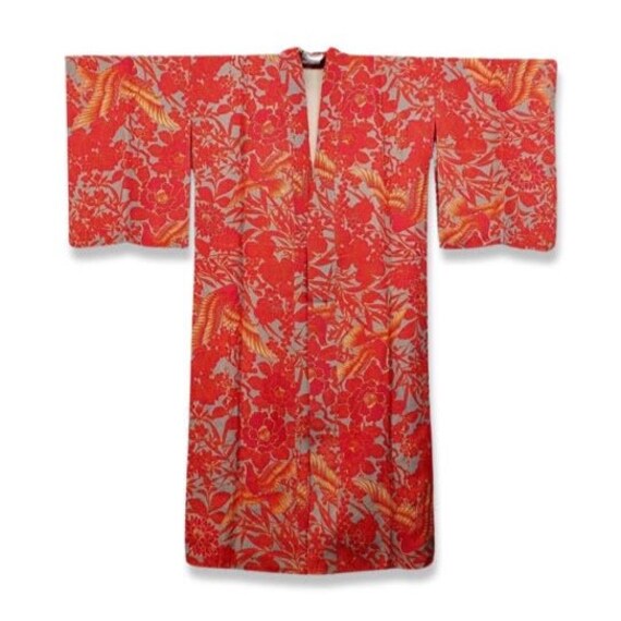 Circa 1920-30s Vintage Silk Kimono : Red, Grey, a… - image 2