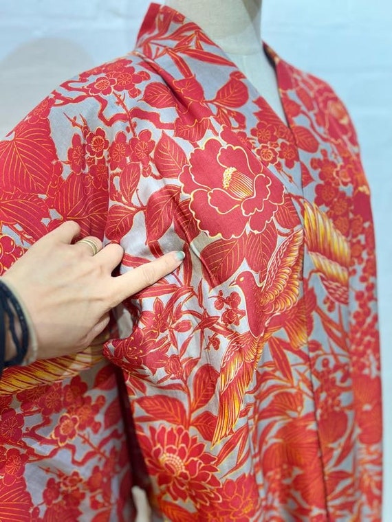 Circa 1920-30s Vintage Silk Kimono : Red, Grey, a… - image 10