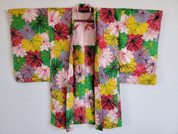 Circa 1920's silk MEISEN Flat woven ikat haori kimono jacket