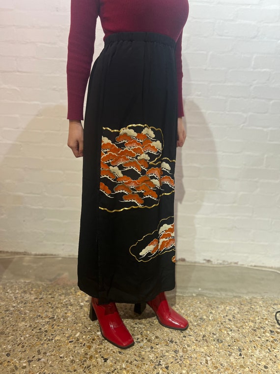 Silk Kimono Upcycled Skirt Black - A