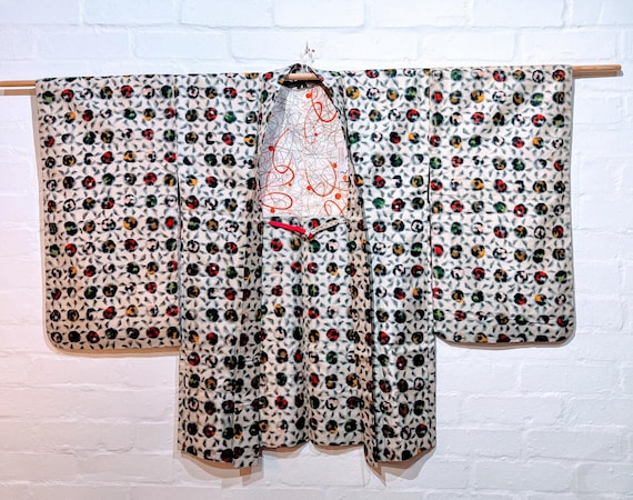 SOLD / Circa 1920's - 30's Meisen Flat Woven Silk Haori Jacket (Abstract Floral)