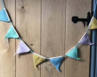 Banderines, banderines pastel, banderines de punto, decoración de guardería, decoración de sala de juegos, decoración de casa de juegos, decoración de jardín, decoración de casa de verano, decoración de autocaravana