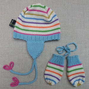 Rainbow knitted hat & separate mittens image 2