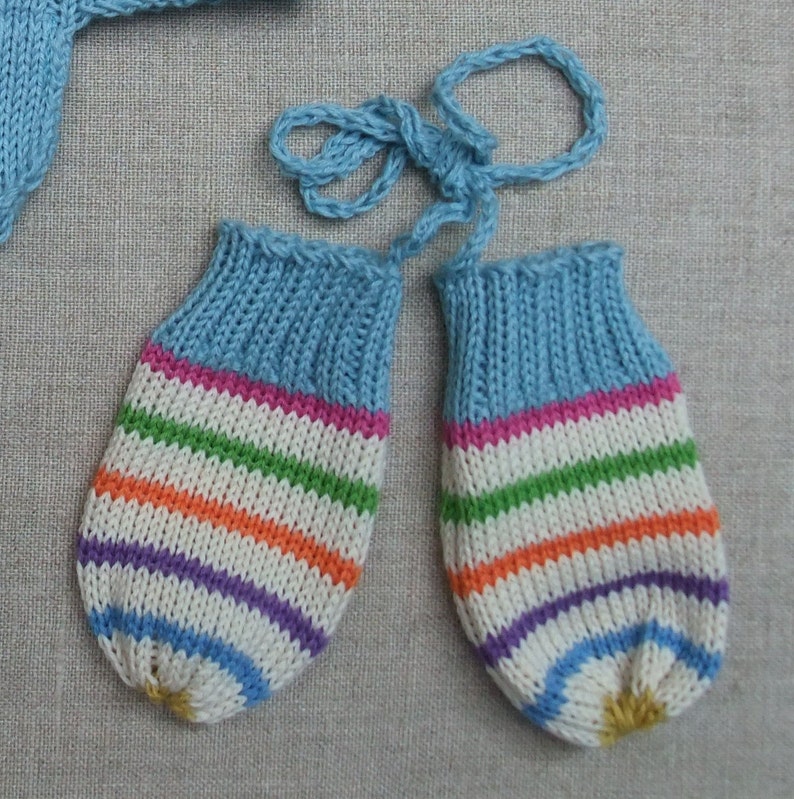 Rainbow knitted hat & separate mittens image 3