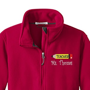 Embroidered Ladies Personalized Teacher Fleece Jacket. Fully Embroidered With Teacher Name. Teacher Gift. Educator Gift. SL217A