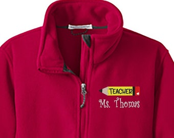 Embroidered Ladies Personalized Teacher Fleece Jacket. Fully Embroidered With Teacher Name. Teacher Gift. Educator Gift. SL217A