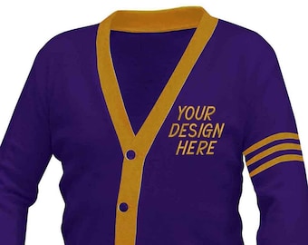 Purple & Old Gold Custom Embroidered Unisex School Cardigan, Varsity Sweater, Greek Apparel, College Apparel, Unisex Fit, Paraphernalia