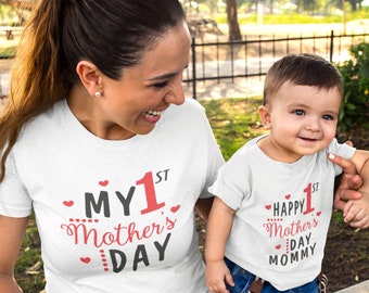 Set Of 2 1st Mother's Day Matching Shirts. Gift For Her, Mother's Day Gift, Gift For Mom, Mom And Daughter Shirt, Mom And Son Shirt.