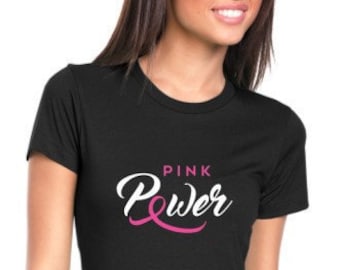 Pink Power Breast Cancer Awareness Shirt, Survivor Tee, October Pink Ribbon Shirt, Support Breast Cancer Survivor, Womens Tee