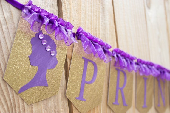 purple and gold princess silhouette happy birthday banner etsy