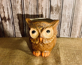 Owl Flower Pot, Vintage Ceramic Owl Vase, Owl Planter,