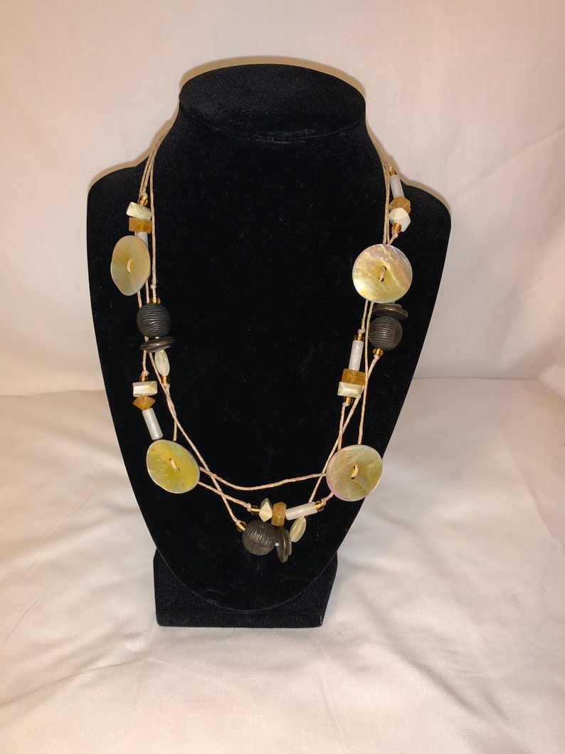 Three Corded Multi Shaped Beads Vintage Beaded Necklace Boho Chic Style Casual Necklace