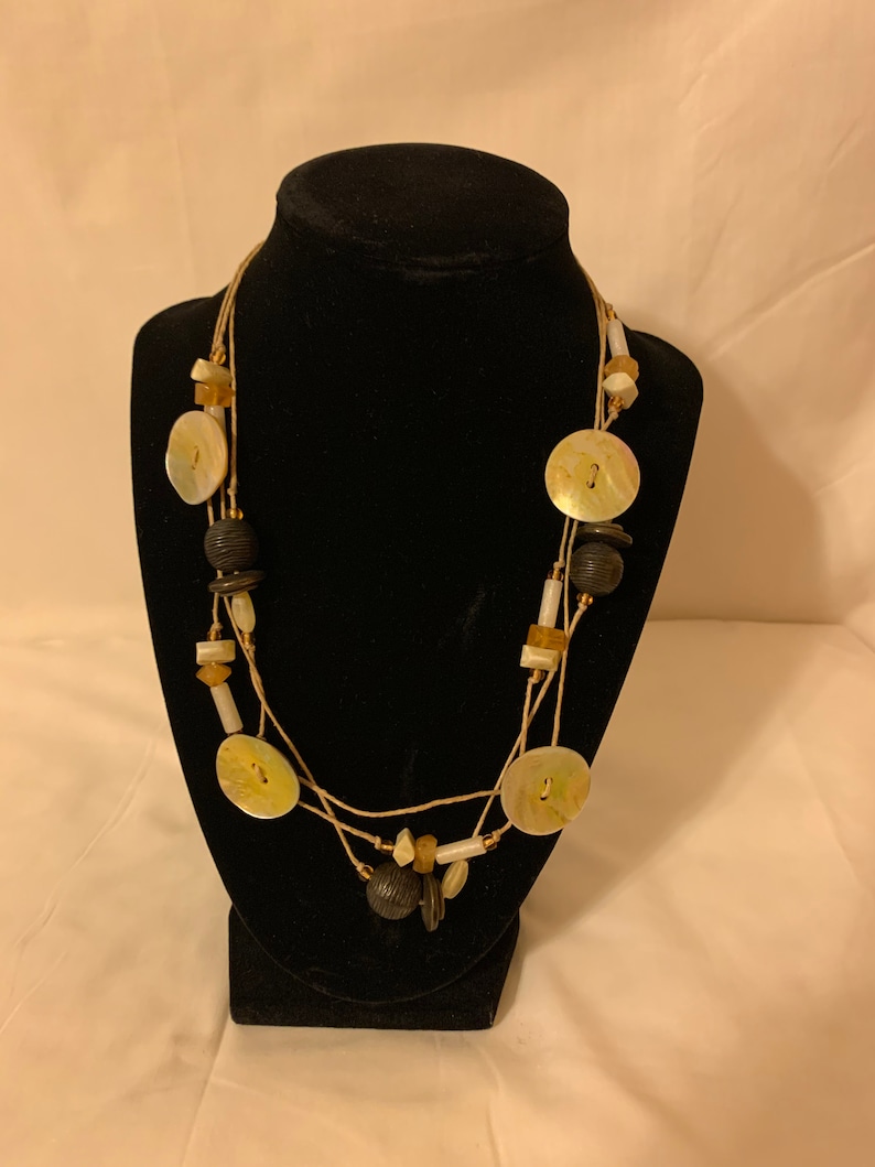 Three Corded Multi Shaped Beads Vintage Beaded Necklace Boho Chic Style Casual Necklace