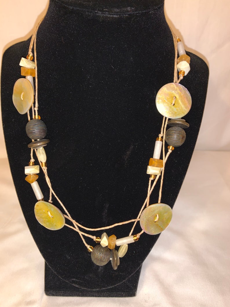 Three Corded Multi Shaped Beads Vintage Beaded Necklace Boho Chic Style Casual Necklace