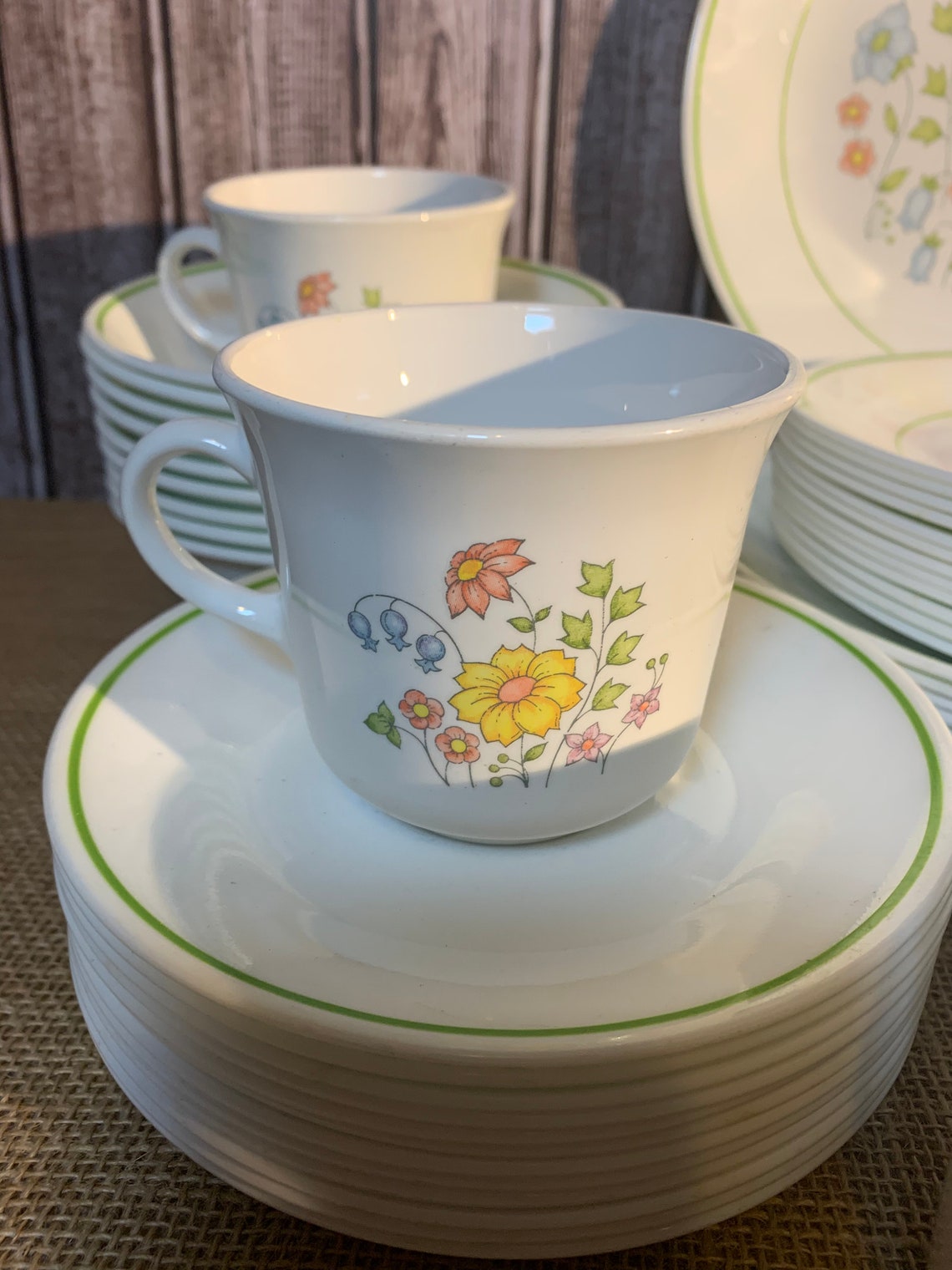 Vintage 1977 Meadow Pattern Corelle Dish Set 57 Piece Vintage Etsy