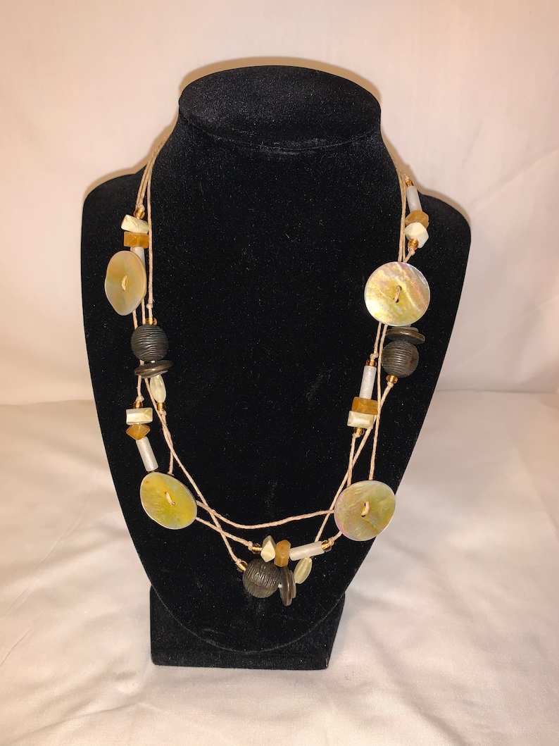 Three Corded Multi Shaped Beads Vintage Beaded Necklace Boho Chic Style Casual Necklace