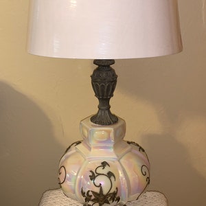 Mother of Pearl Lamp, Vintage Table Lamp, Refurbished Accent Lamp, Iridescent Glass