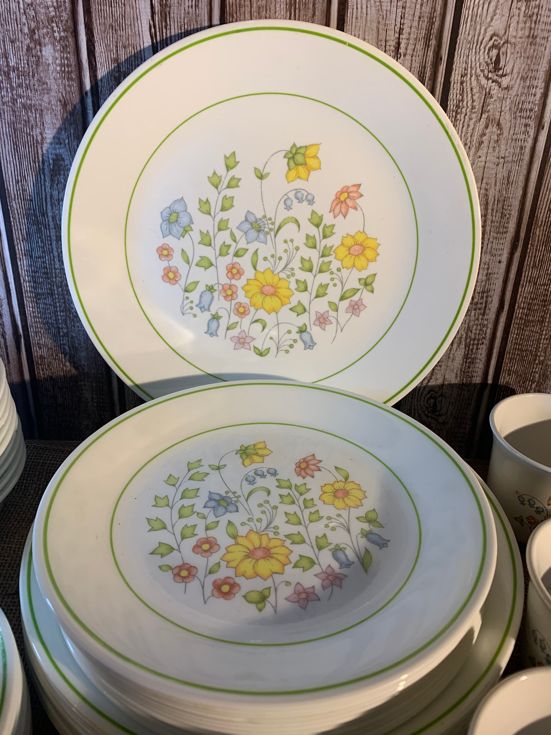 Vintage 1977 Meadow Pattern Corelle Dish Set 57 Piece Vintage Etsy