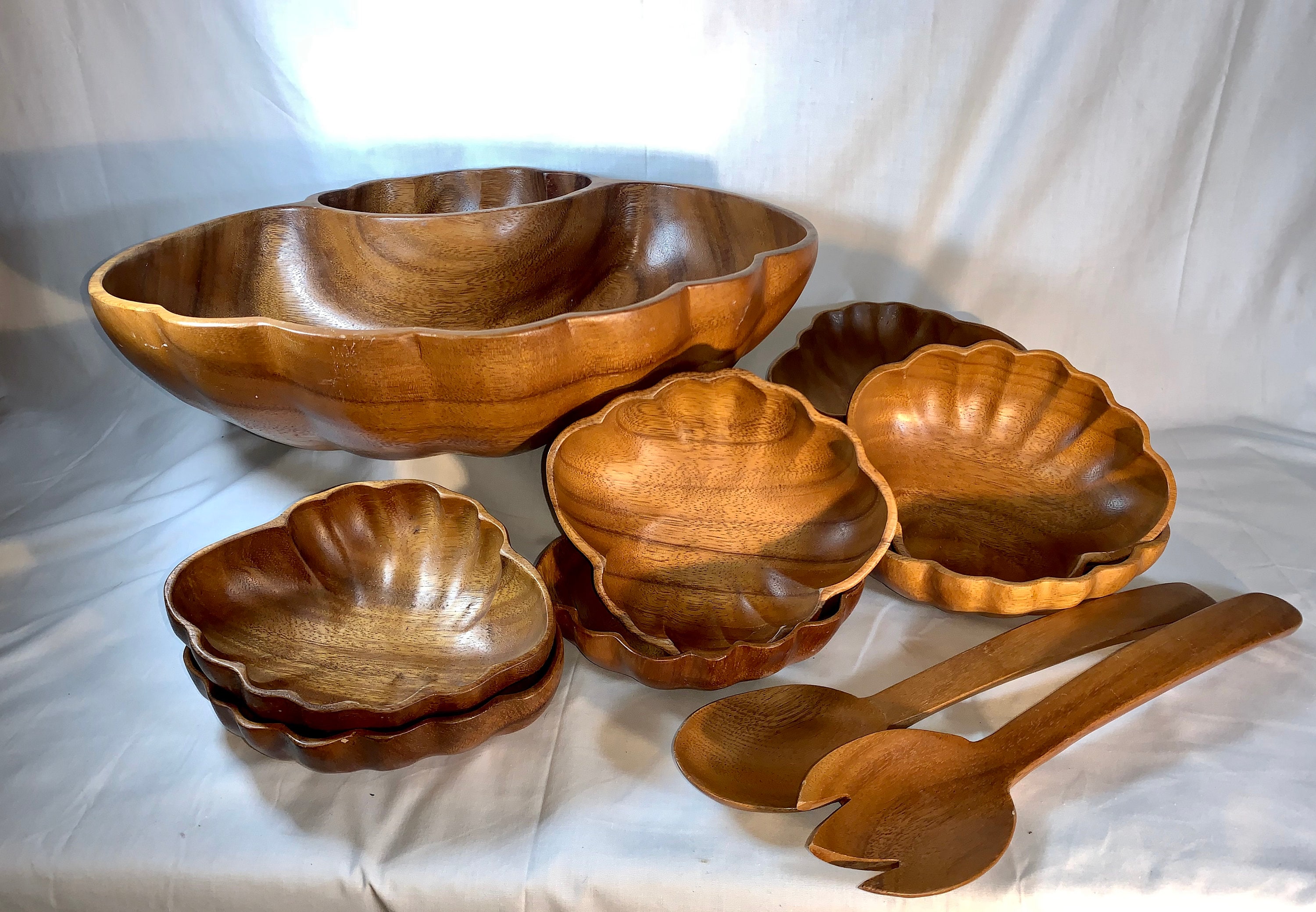 Vintage Wood Salad Bowl Set 11 piece set Mid Century Etsy