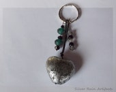 Heart Keychain- Love - Keychain - Keyring - Key Chain Key Ring - Keys accessories - Heart and beads charms - Silver tone keychain - pendant