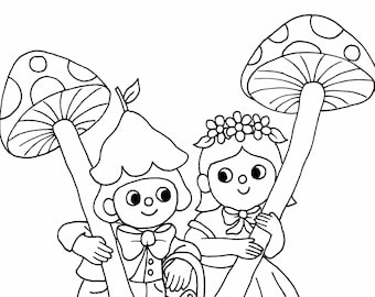 Printable Coloring Sheet, Digital Download Coloring Sheet, Mushroom