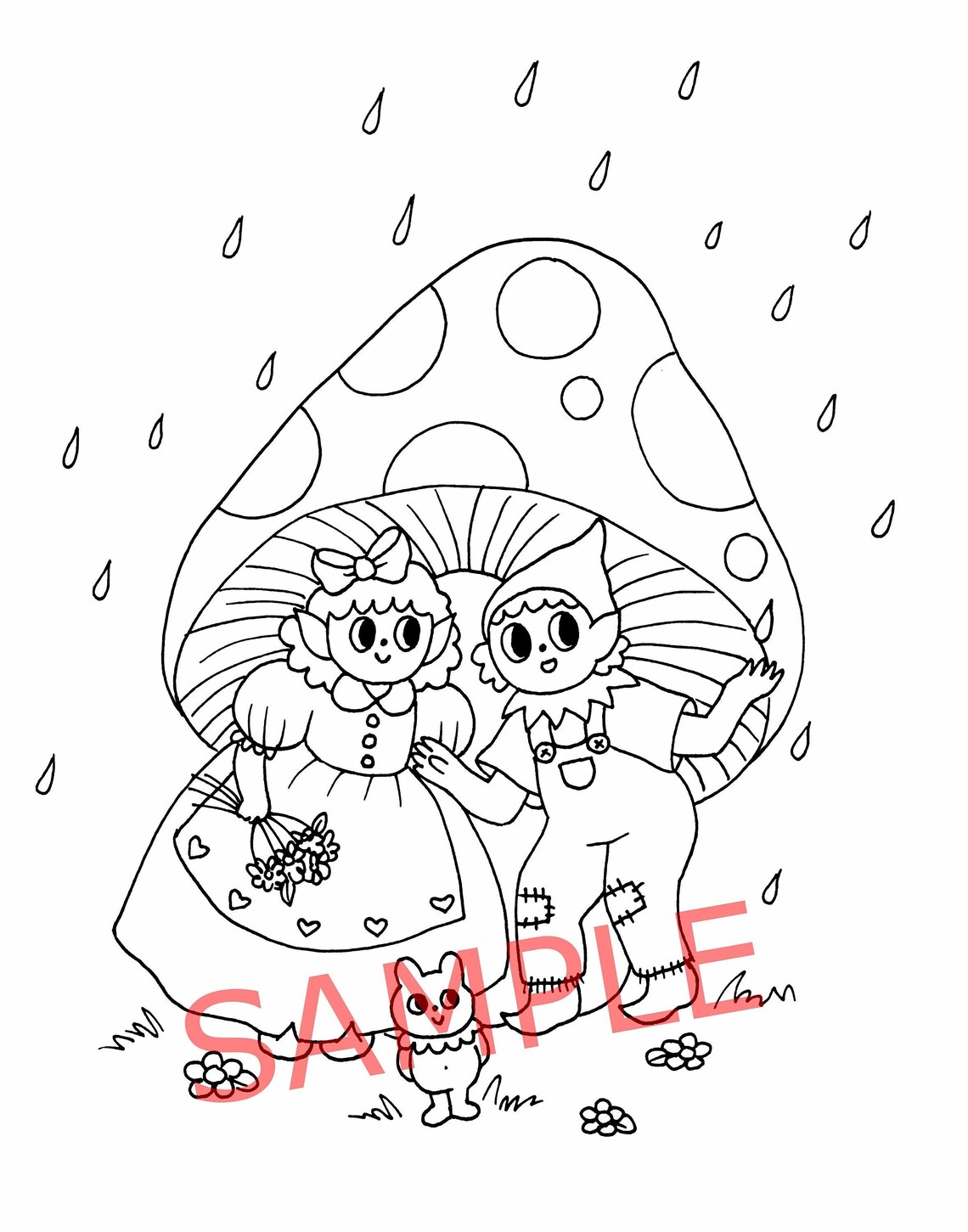 Printable Coloring Sheet, Digital Download Coloring Sheet, Mushroom