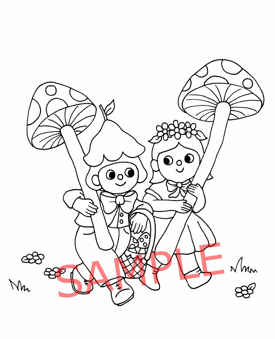 Printable Coloring Sheet, Digital Download Coloring Sheet, Mushroom