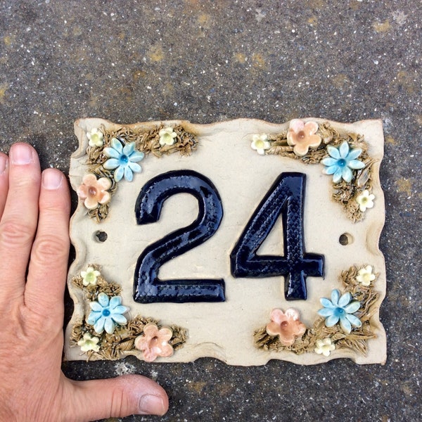 House number plaque, ceramic door numbers, yard sign, custom handmade, ideal housewarming gift for new home.