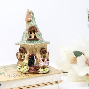 Fairy house tea light holder, ceramic candle holder, night light. image 1