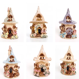 Fairy house tea light holder, ceramic candle holder,  pottery night light, gift for her