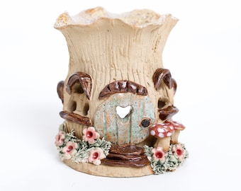 Handmade Ceramic Fairy House Oil Burner, Aromatherapy Home Decor