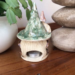 Fairy house tea light holder, ceramic candle holder, night light. image 3