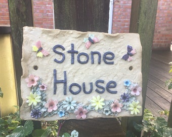 House sign, ceramic house number, name wall address plaque. 8x6 inch.  Ideal housewarming gift for new home.