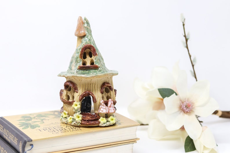 Fairy house tea light holder, ceramic candle holder, night light. image 1